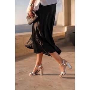 NEW Cole Haan KADI Block Heel Sandals‎ 7.5 Silver Metallic Star Embossed Strappy